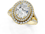 Yellow gold Oval Cut Diamond Double Halo Ring with Pavé Band and Prong Setting_98