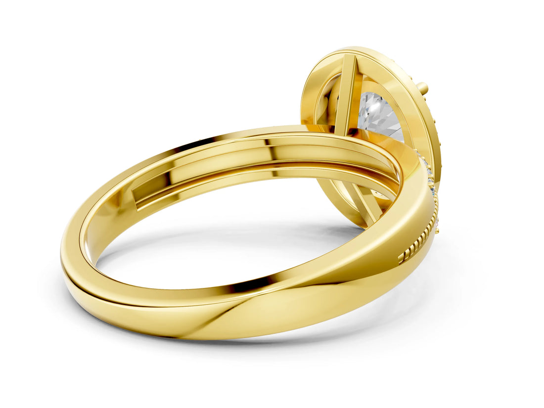Yellow gold Oval Cut Diamond Double Halo Ring with Split Shank and Four-Prong Setting_3