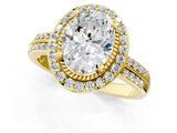 Yellow gold Oval Cut Diamond Double Halo Ring with Split Shank and Four-Prong Setting_4