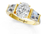 Yellow gold Oval Cut Diamond Engagement Ring with Baguette Side Stones and Channel Set Band_44