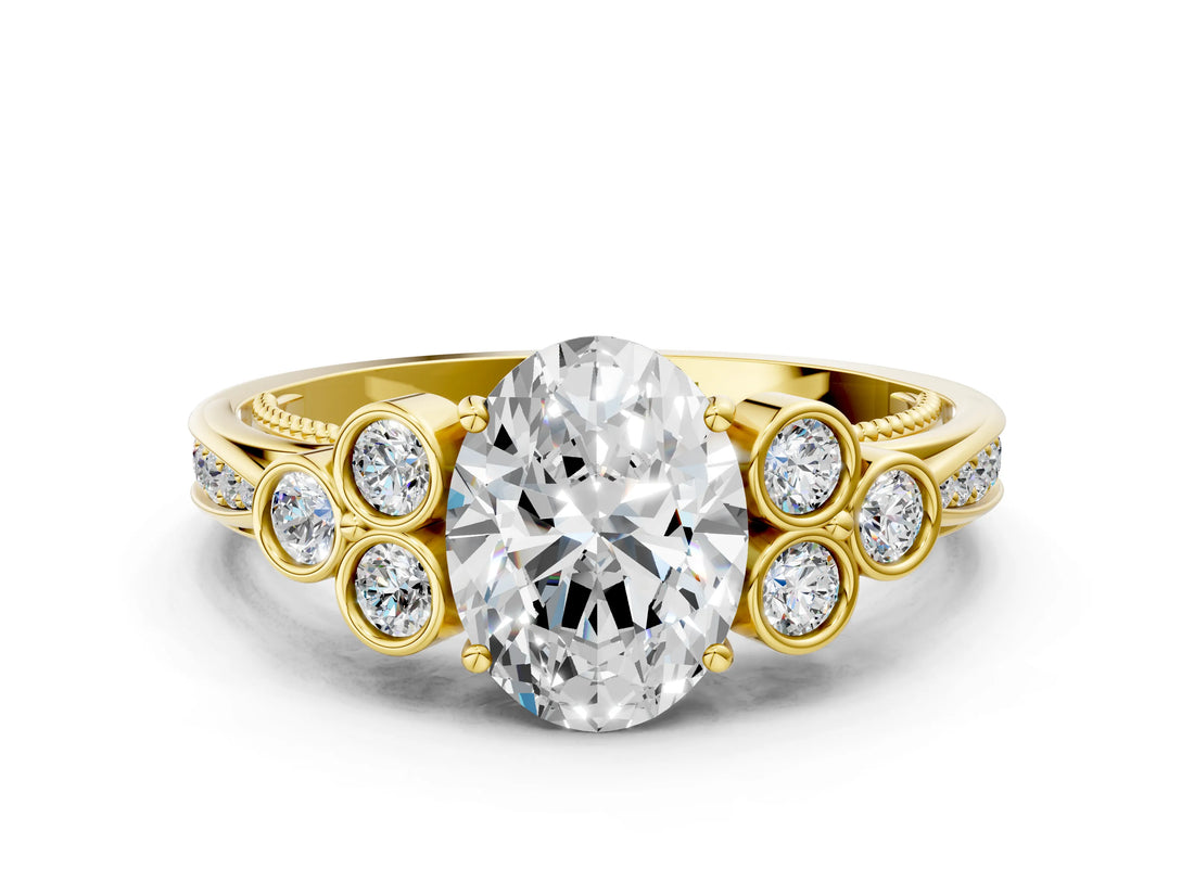 Yellow gold Oval Cut Diamond Engagement Ring with Bezel Set Round Side Stones and Prong Setting_61