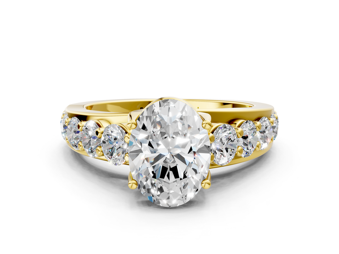 Yellow gold Oval Cut Diamond Engagement Ring with Pavé Band and Four-Prong Setting_15