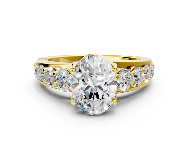 Yellow gold Oval Cut Diamond Engagement Ring with Pavé Band and Four-Prong Setting