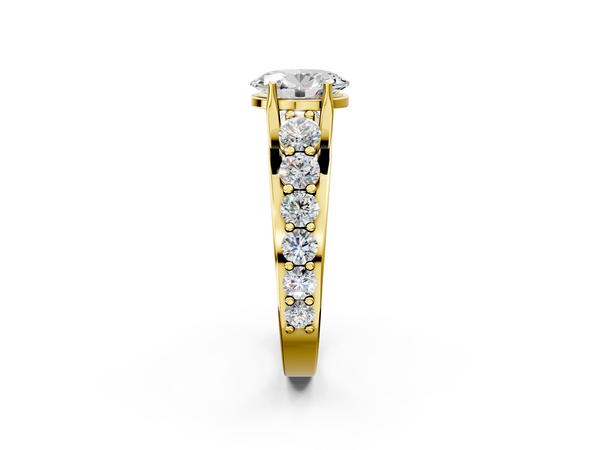 Yellow gold Oval Cut Diamond Engagement Ring with Pavé Band and Four-Prong Setting