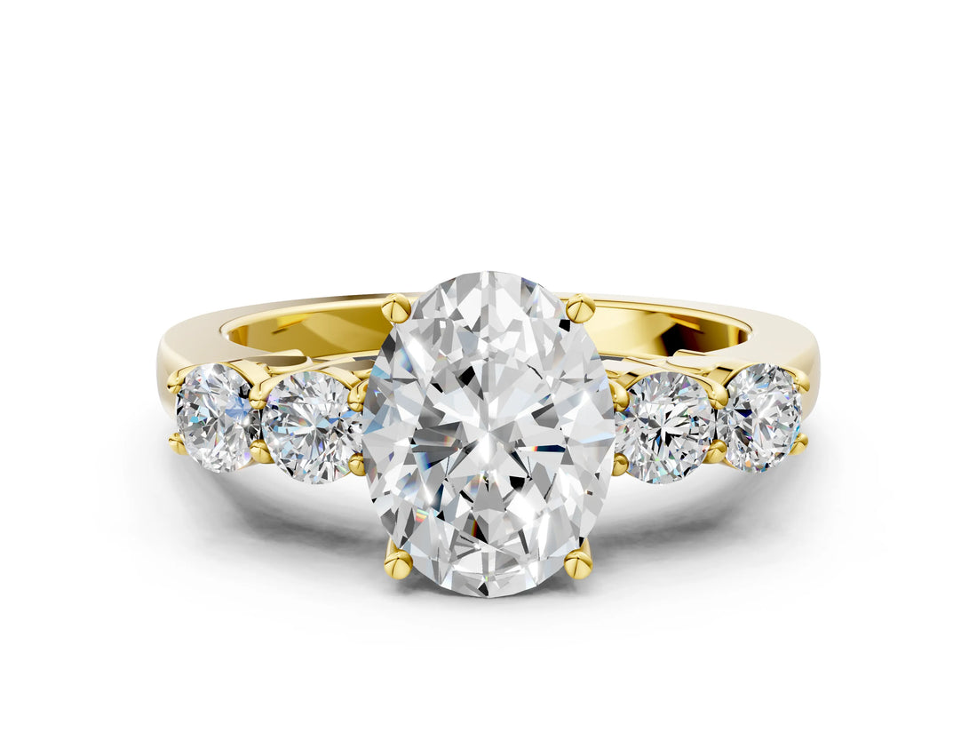 Yellow gold Oval Cut Diamond Five-Stone Prong Set White Gold Ring_52