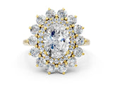 Yellow gold Oval Cut Diamond Floral Double Halo Engagement Ring with Prong Setting_35
