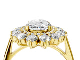Yellow gold Oval Cut Diamond Floral Double Halo Engagement Ring with Prong Setting_39