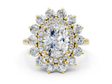 Yellow gold Oval Cut Diamond Floral Double Halo Engagement Ring with Prong Setting_77
