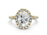 Yellow gold Oval Cut Diamond Floral Halo Engagement Ring with Pavé Band and Prong Setting_37