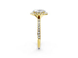 Yellow gold Oval Cut Diamond Floral Halo Engagement Ring with Pavé Band and Prong Setting_39