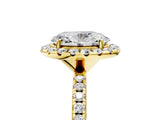 Yellow gold Oval Cut Diamond Floral Halo Engagement Ring with Pavé Band and Prong Setting_42