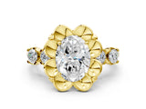 Yellow gold Oval Cut Diamond Floral Halo Engagement Ring with Shared Prong Setting 1