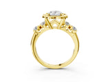 Yellow gold Oval Cut Diamond Floral Halo Engagement Ring with Shared Prong Setting 4