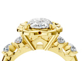 Yellow gold Oval Cut Diamond Floral Halo Engagement Ring with Shared Prong Setting 5