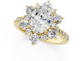 Yellow gold Oval Cut Diamond Floral Halo Pave Band with Prong Setting_37