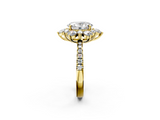 Yellow gold Oval Cut Diamond Floral Halo Pave Band with Prong Setting_38