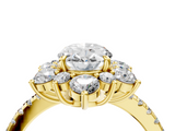 Yellow gold Oval Cut Diamond Floral Halo Pave Band with Prong Setting_40