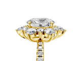 Yellow gold Oval Cut Diamond Floral Halo Pave Band with Prong Setting_41