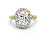 Yellow gold Oval Cut Diamond Floral Halo Ring with Pavé Band and Prong Setting_3