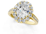 Yellow gold Oval Cut Diamond Floral Halo Ring with Pavé Band and Prong Setting_4