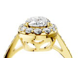 Yellow gold Oval Cut Diamond Floral Halo Ring with Pavé Band and Prong Setting_7