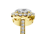 Yellow gold Oval Cut Diamond Floral Halo Ring with Pavé Band and Prong Setting_8