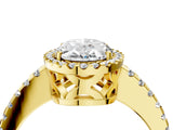 Yellow gold Oval Cut Diamond Halo Engagement Ring with Pavé Band and Prong Setting_31