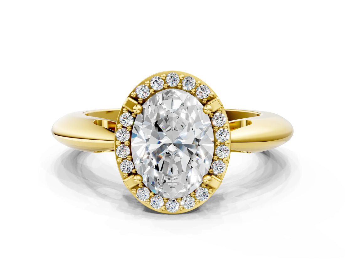 Yellow gold Oval Cut Diamond Halo Engagement Ring with Split Shank and Four-Prong Setting_94
