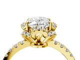 Yellow gold Oval Cut Diamond Halo Pave Band with Four-Prong Setting_8