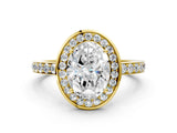 Yellow gold Oval Cut Diamond Halo Ring with Bezel Frame and Pavé Band_3