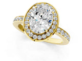 Yellow gold Oval Cut Diamond Halo Ring with Bezel Frame and Pavé Band_4