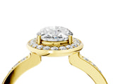 Yellow gold Oval Cut Diamond Halo Ring with Bezel Frame and Pavé Band_7