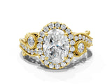 Yellow gold Oval Cut Diamond Halo Ring with Milgrain Pavé Band and Four-Prong Setting_39