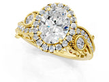 Yellow gold Oval Cut Diamond Halo Ring with Milgrain Pavé Band and Four-Prong Setting_40