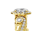 Yellow gold Oval Cut Diamond Halo Ring with Milgrain Pavé Band and Four-Prong Setting_44