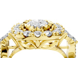 Yellow gold Oval Cut Diamond Halo Ring with Pavé Band and Four-Prong Setting_62