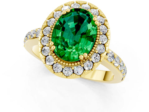 Yellow gold Oval Cut Diamond Halo Ring with Pavé Band and Prong Setting_1