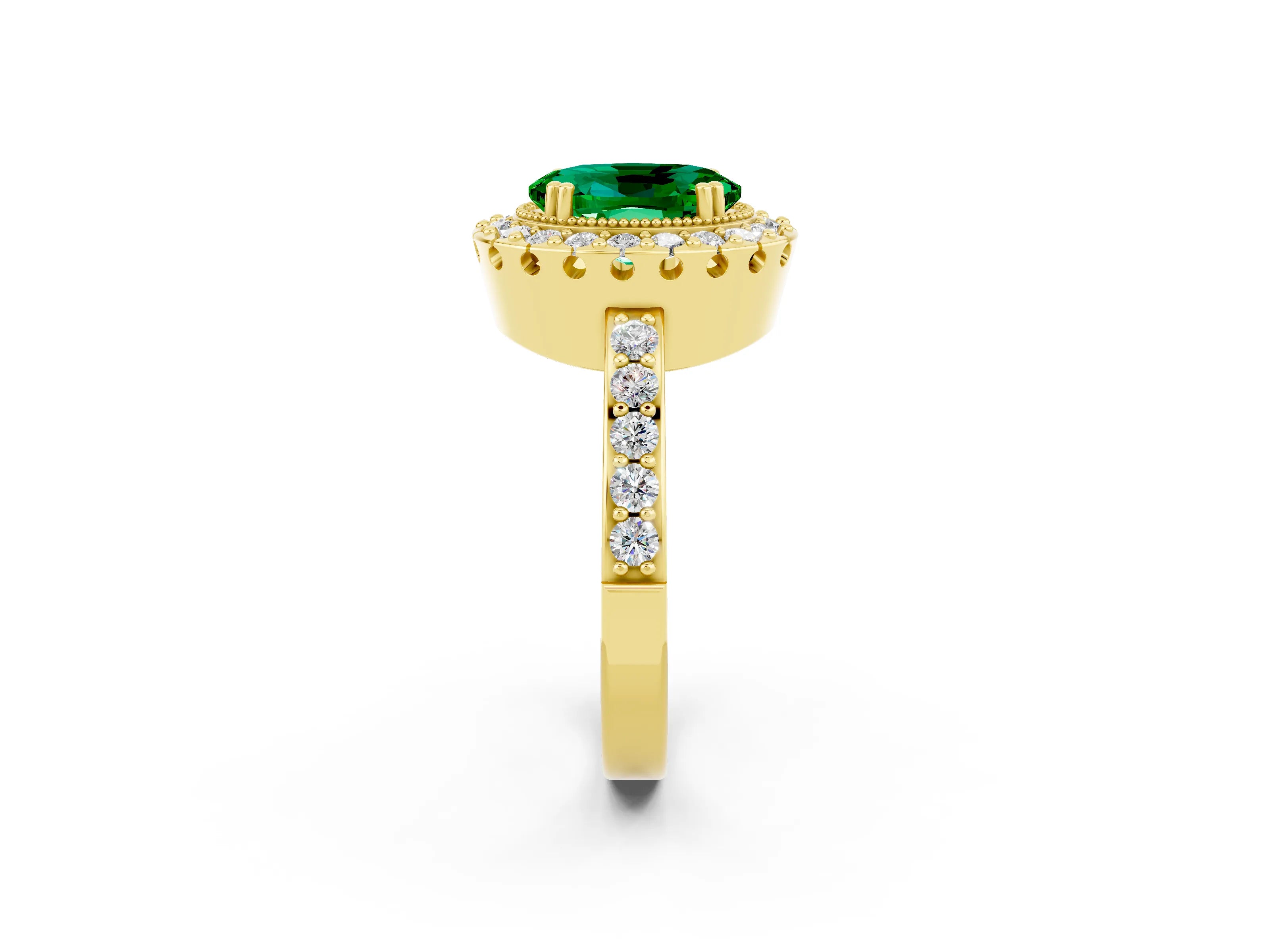 Yellow gold Oval Cut Diamond Halo Ring with Pavé Band and Prong Setting_2