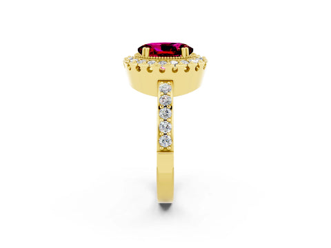 Yellow gold Oval Cut Diamond Halo Ring with Pavé Band and Prong Setting_2