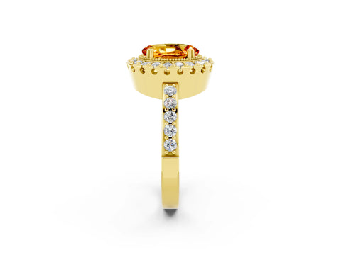 Yellow gold Oval Cut Diamond Halo Ring with Pavé Band and Prong Setting_2