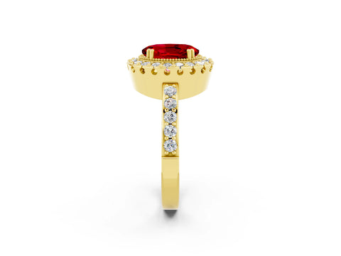 Yellow gold Oval Cut Diamond Halo Ring with Pavé Band and Prong Setting_2