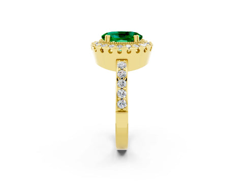 Yellow gold Oval Cut Diamond Halo Ring with Pavé Band and Prong Setting_2
