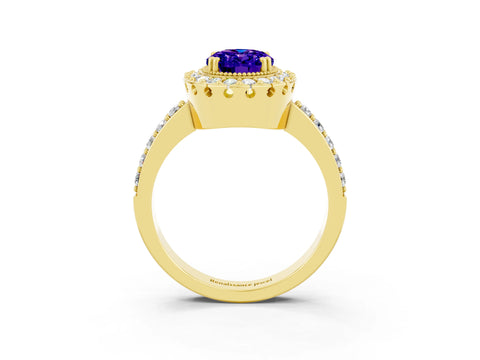 Yellow gold Oval Cut Diamond Halo Ring with Pavé Band and Prong Setting_3