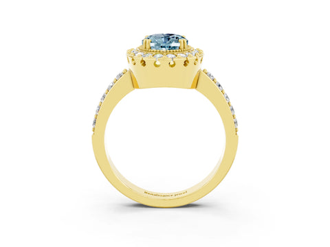 Yellow gold Oval Cut Diamond Halo Ring with Pavé Band and Prong Setting_3