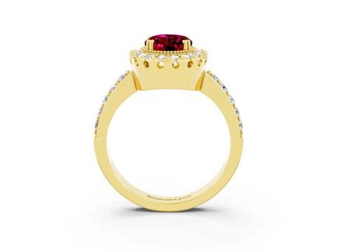Yellow gold Oval Cut Diamond Halo Ring with Pavé Band and Prong Setting_3
