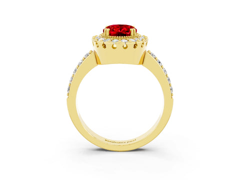 Yellow gold Oval Cut Diamond Halo Ring with Pavé Band and Prong Setting_3