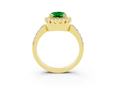 Yellow gold Oval Cut Diamond Halo Ring with Pavé Band and Prong Setting_3