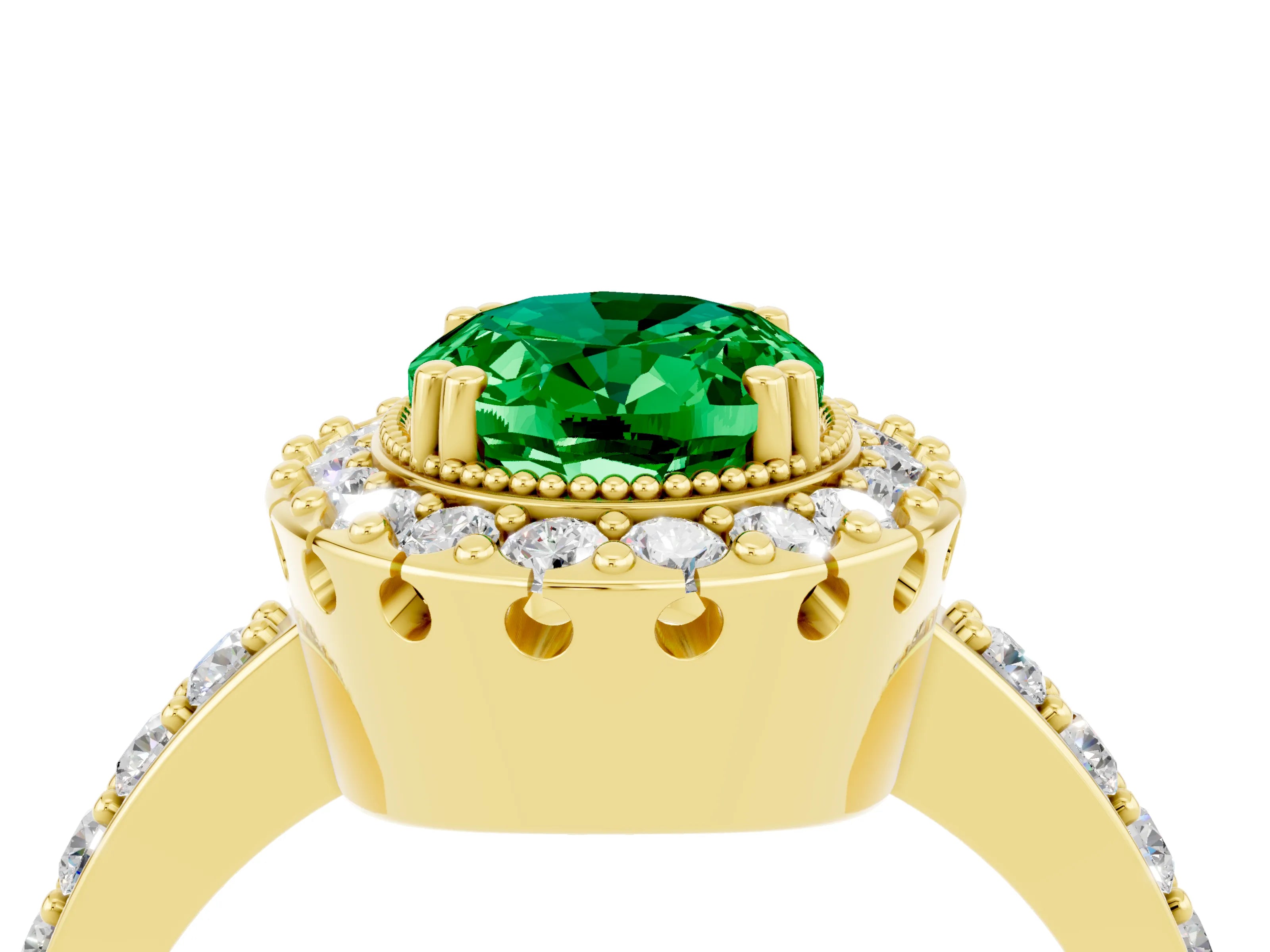 Yellow gold Oval Cut Diamond Halo Ring with Pavé Band and Prong Setting_4
