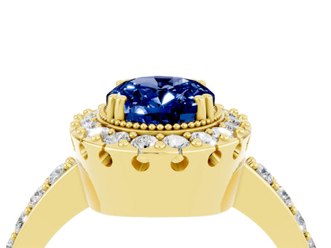 Yellow gold Oval Cut Diamond Halo Ring with Pavé Band and Prong Setting_4