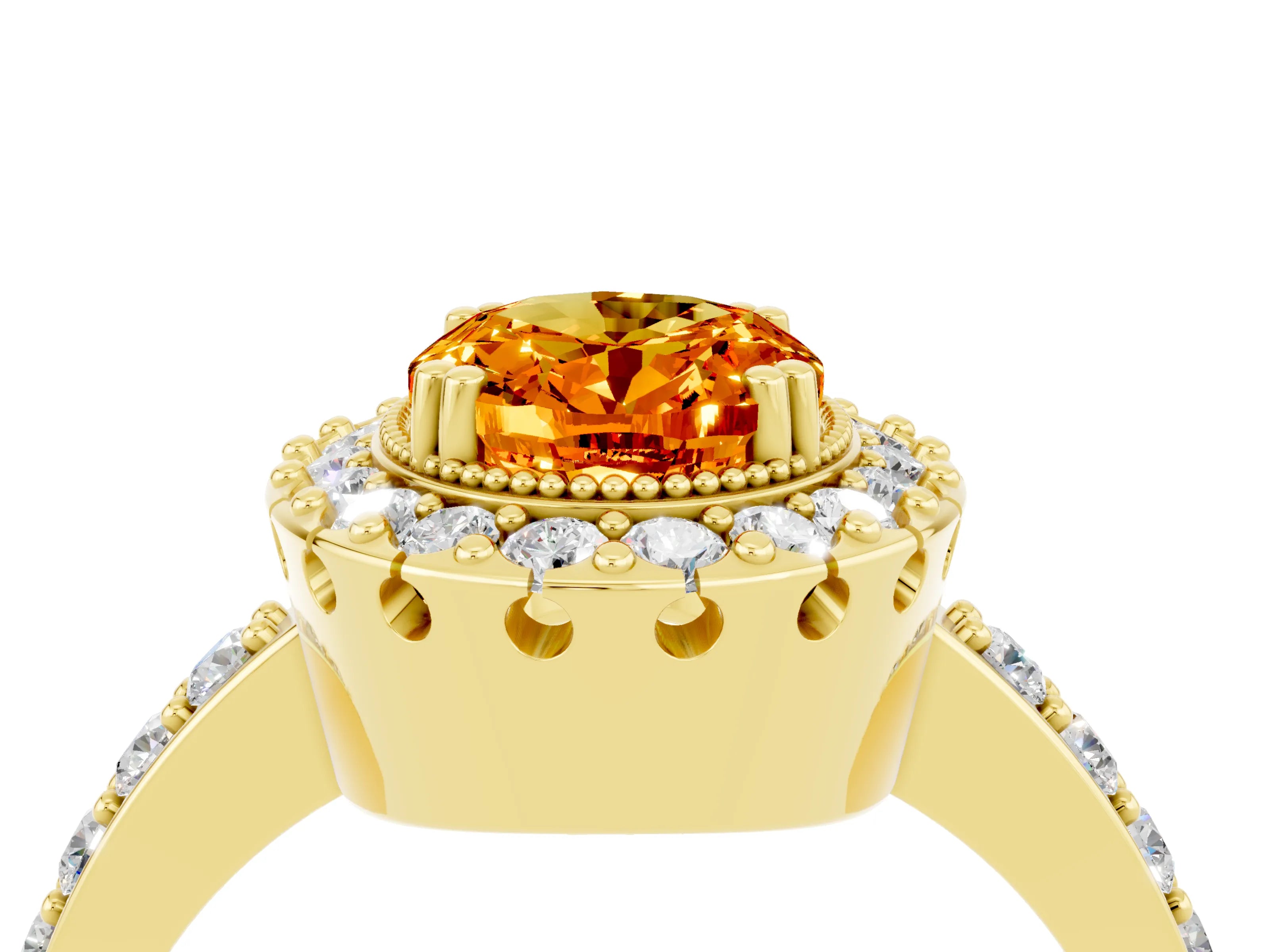 Yellow gold Oval Cut Diamond Halo Ring with Pavé Band and Prong Setting_4